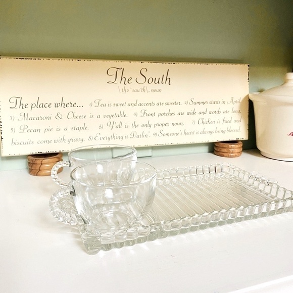 Glass Ball + Rib Pattern Vintage Mid Century Tea Cups (2) Tray (1) Hazel… - Picture 1 of 11
